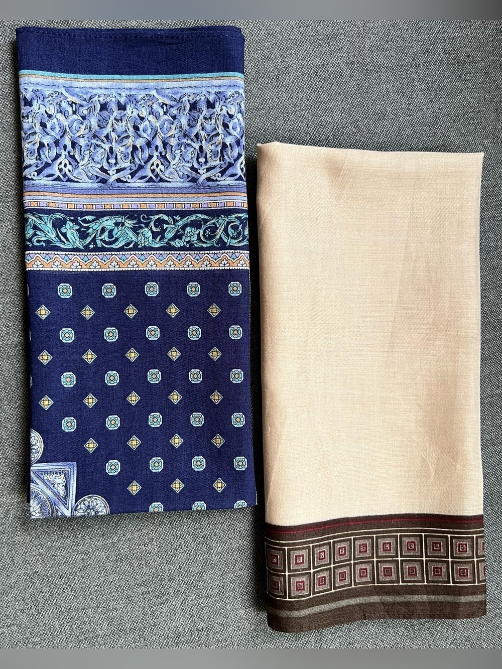 MUSK CLUB GUY LAROCHE Navy Brown Patterned Pocket Squares Set of 2 NWOT